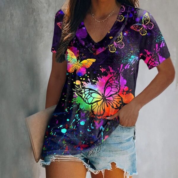 Digital Printing Short-sleeved V-neck T-shirt