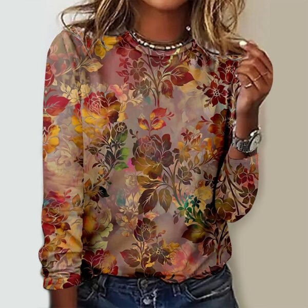 Floral Element Creative Casual Long Sleeve Women's T-shirts