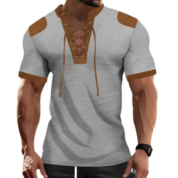 European And American Sports And Leisure Henley Shirt Short Sleeve Lace-up Neckline - Image 8