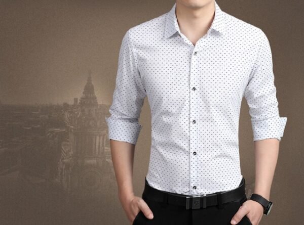 Brand Fashion Male Shirt Long-Sleeves Tops Polka Dot Printing Mens Dress Shirts Slim Men Shirt Plus Size M-5XL FGT - Image 3