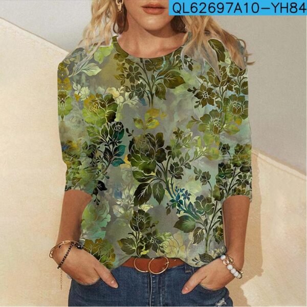 Floral Element Creative Casual Long Sleeve Women's T-shirts - Image 2