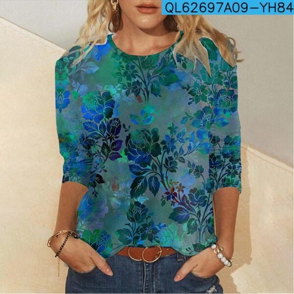 Floral Element Creative Casual Long Sleeve Women's T-shirts - Image 4