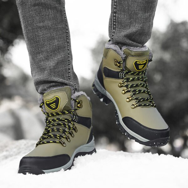 Winter Snow Boots Men Warm Plush Ankle Boots Hiking Lace-up Shoes - Image 4