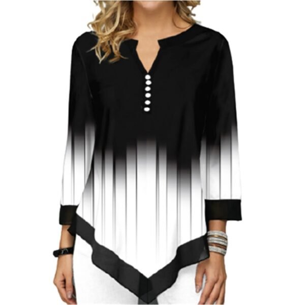 Long Sleeve V-Neck Loose Shirt Women's T-Shirt - Image 3