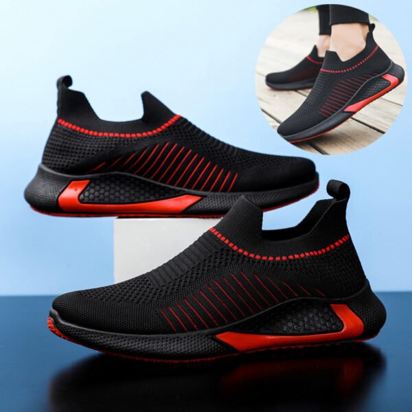 Fashion Mesh Sock Shoes With Striped Design Men Outdoor Breathable Slip-on Sneakers Csuale Lightweight Running Sports Shoes - Image 9