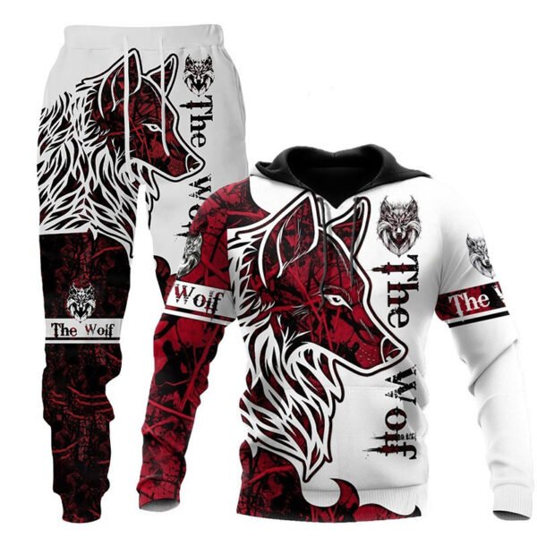 3D Wolf Print Tracksuit Men Sportswear Hooded Sweatsuit Two Piece Outdoors Running Fitness Mens Clothing Jogging Set - Image 4