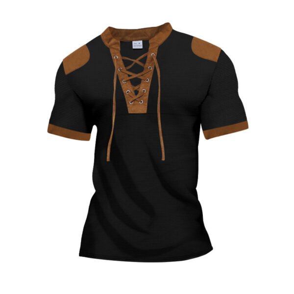 European And American Sports And Leisure Henley Shirt Short Sleeve Lace-up Neckline - Image 10