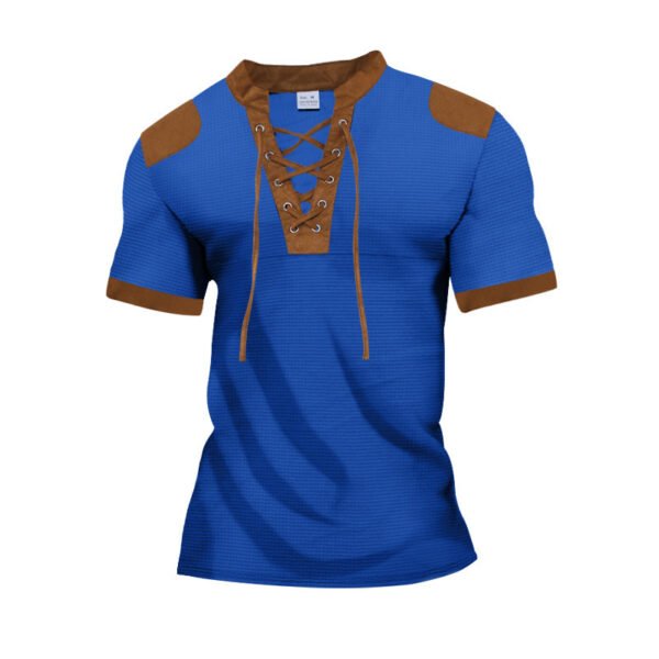 European And American Sports And Leisure Henley Shirt Short Sleeve Lace-up Neckline - Image 9