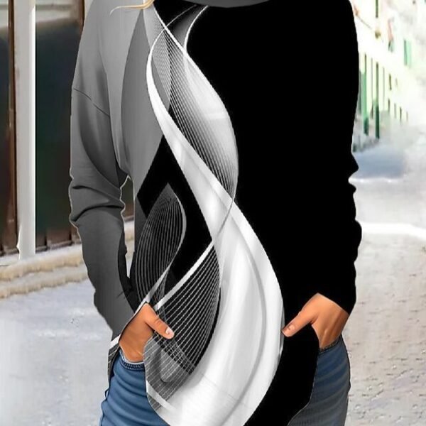 Women's Patterned Loose Fitting Long Sleeved T-shirt - Image 3