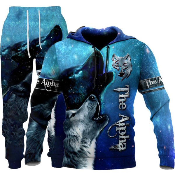 3D Wolf Print Tracksuit Men Sportswear Hooded Sweatsuit Two Piece Outdoors Running Fitness Mens Clothing Jogging Set - Image 2