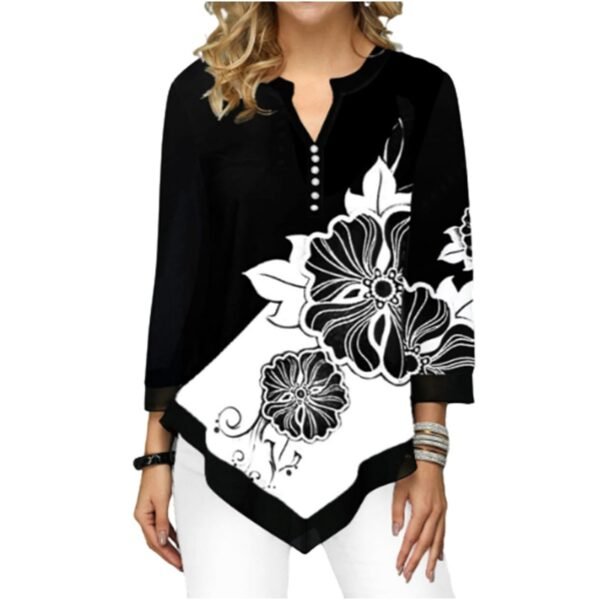 Long Sleeve V-Neck Loose Shirt Women's T-Shirt - Image 6