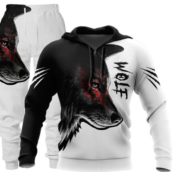 3D Wolf Print Tracksuit Men Sportswear Hooded Sweatsuit Two Piece Outdoors Running Fitness Mens Clothing Jogging Set - Image 7