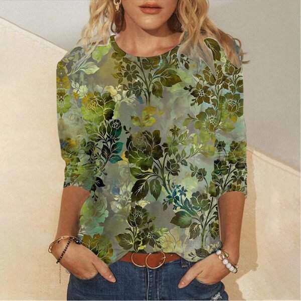 Floral Element Creative Casual Long Sleeve Women's T-shirts - Image 5