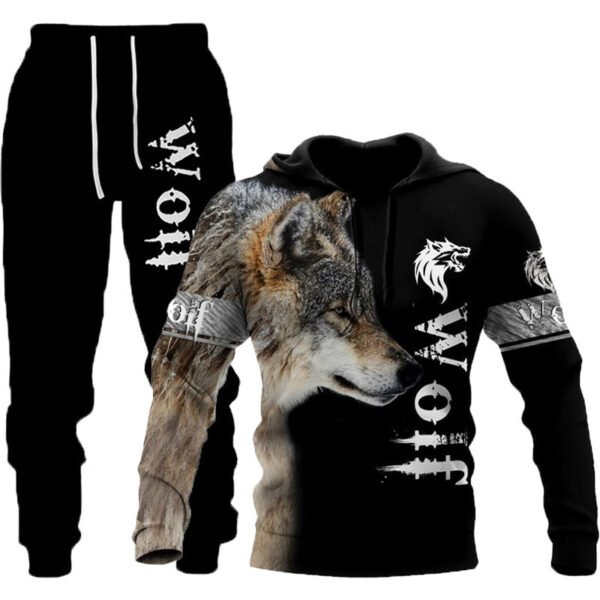 3D Wolf Print Tracksuit Men Sportswear Hooded Sweatsuit Two Piece Outdoors Running Fitness Mens Clothing Jogging Set - Image 8