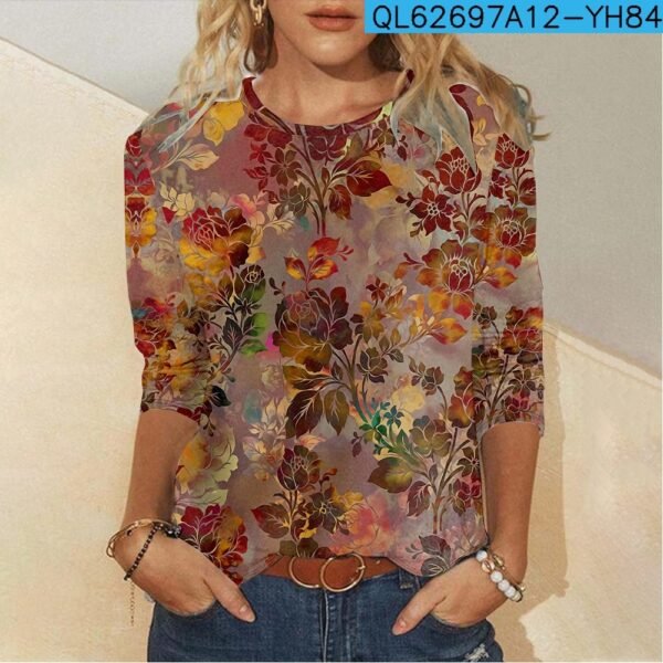 Floral Element Creative Casual Long Sleeve Women's T-shirts - Image 3