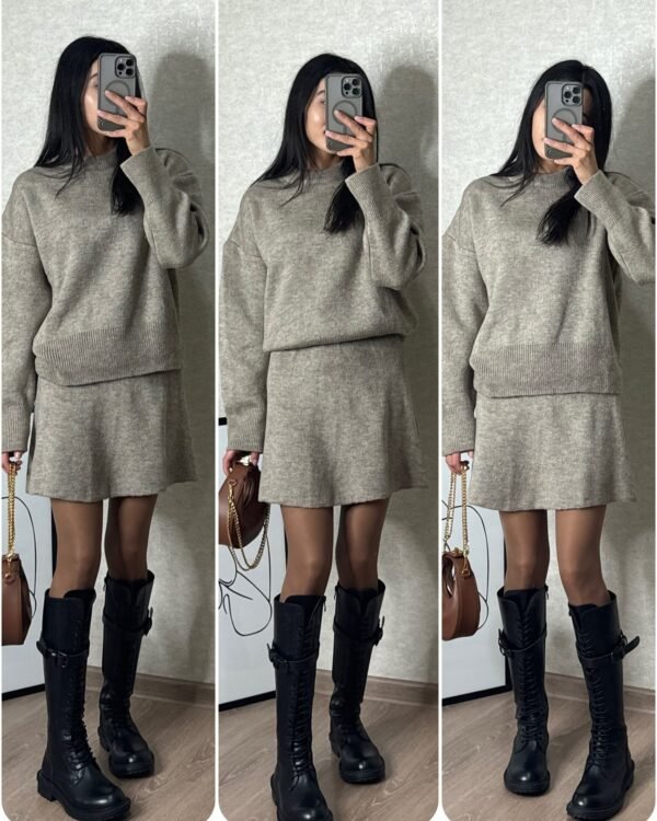 casual outfits Sweater Skirt Sets For Women 2 Pieces Knit Casual Versatile Long Sleeve - Image 2