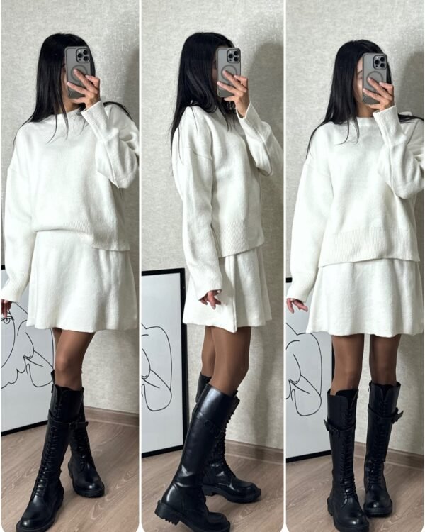 casual outfits Sweater Skirt Sets For Women 2 Pieces Knit Casual Versatile Long Sleeve - Image 3